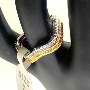 Kohls Womens 925 Sterling Silver SS CZ Tri Colour Bronze Gold Silver Ring Size 7